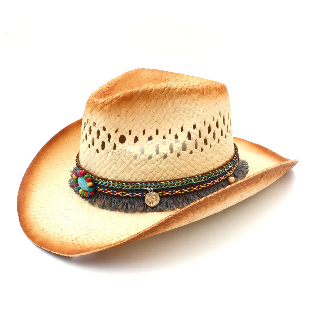 Женская пляжная плетеная шляпа Sombrero с кисточками и лентой размер 58 см 2019|Мужские