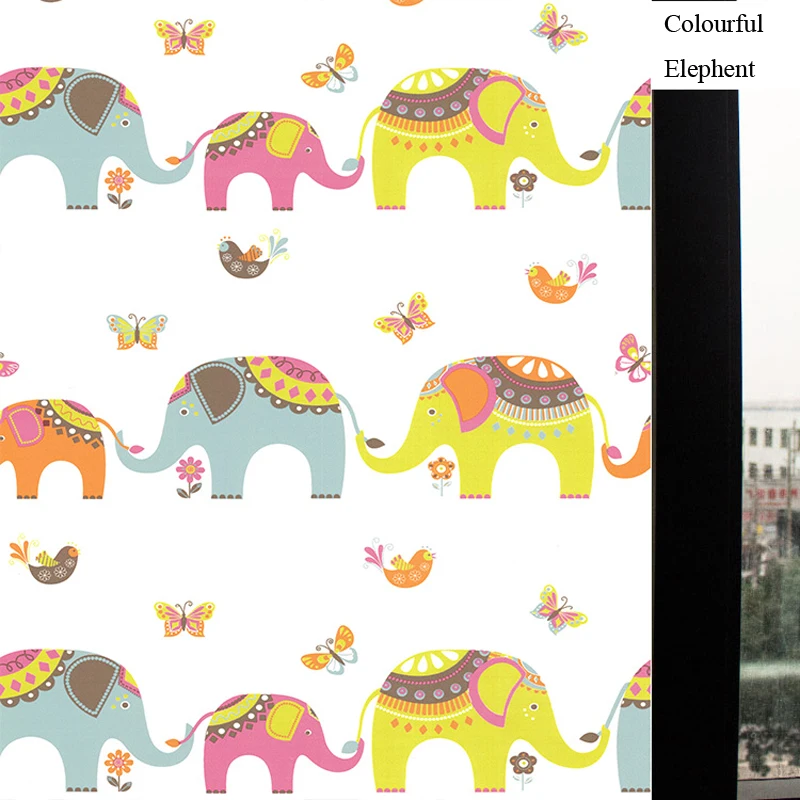 

Static Cling Colourful Cartoon Elephent Decorative Window Film Stained Glass for KID Room and Kid Garden Glass Decor