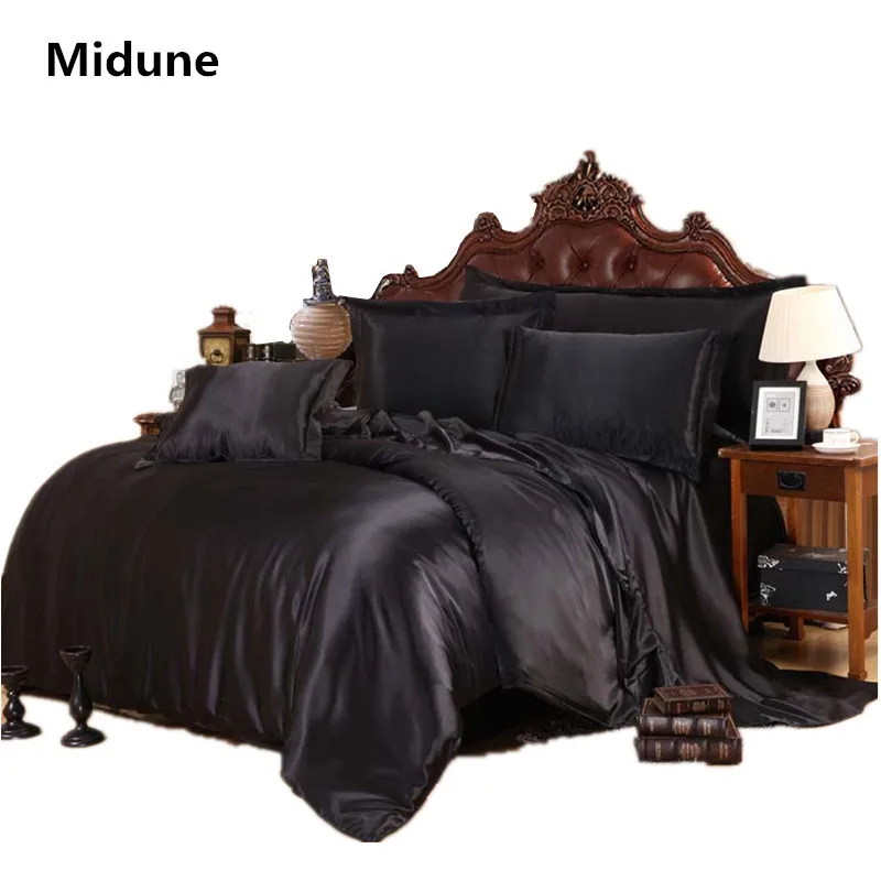 100 Good Quality Satin Silk Bedding Sets Flat Fitted Sheet Solid