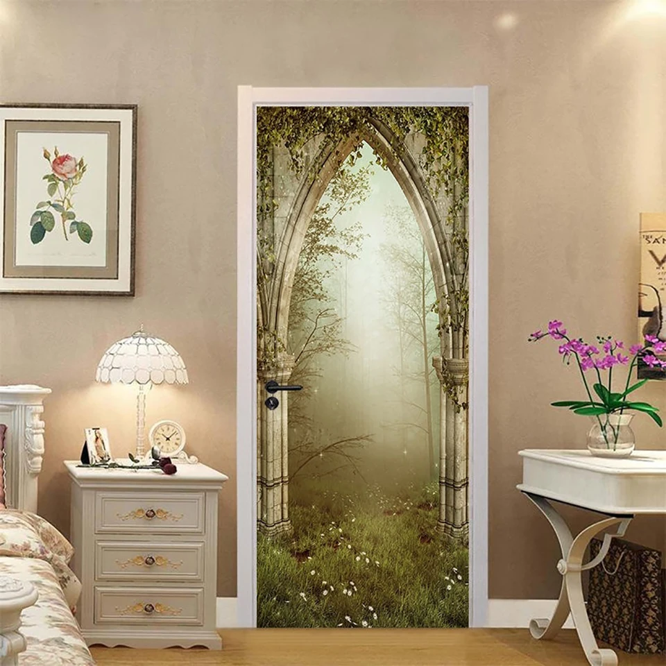 

Door Sticker DIY Selfadhesive Tree Forest Decals Mural 3D Step Dream Waterproof Paper Poster For Print Art Picture Home Decor