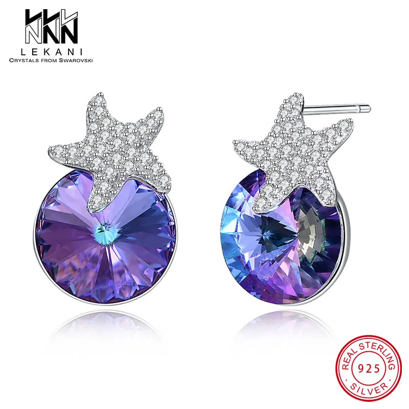Прекрасные звезды круглый кристалл от Swarovski милые серьги для Для женщин 925 пробы серебро себе прекрасное ювелирное дело вечерние подарок