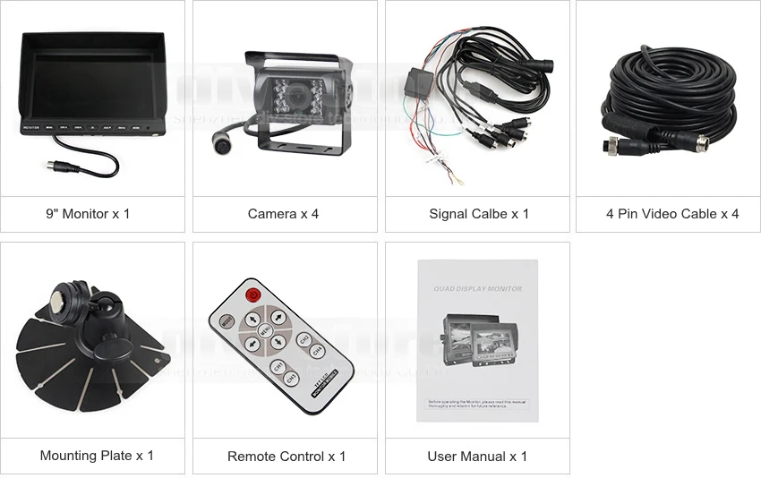 DIYSECUR 9 дюймов Сплит QUAD Автомобильный монитор+ 4 x CCD ИК ночного видения камера заднего вида водонепроницаемый мониторинг системы
