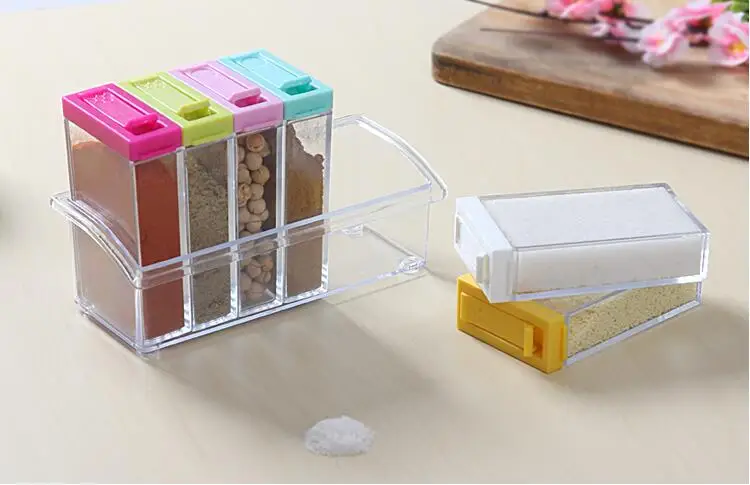 

Clear Seasoning Rack Spice Pots 6 Piece Acrylic Seasoning Box Storage Container Condiment Jars Kitchen Utensils Set