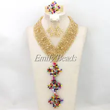 Фантастические Свадебные в нигерийском стиле Бусины комплект ювелирных изделий золото модные африканские Бусины набор ювелирных украшения невесты amj534