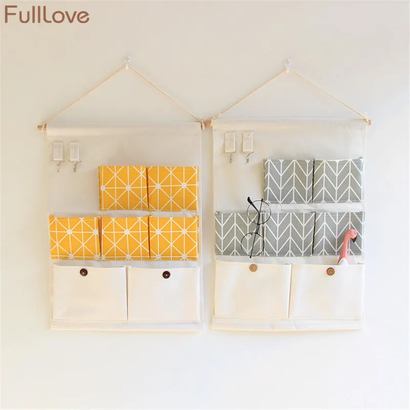 

57*35cm Arrow Print Hanging Storage Bags Fabric 2 Hooks Yellow Sundries Cosmetic Organizer Home Storage & Organization