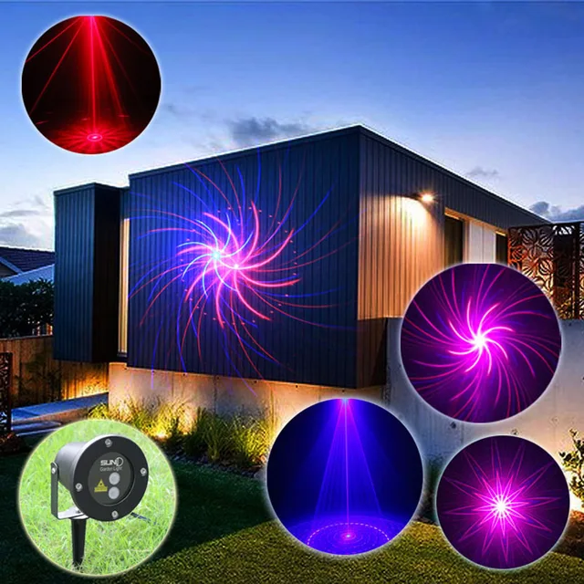 Red Blue Outdoor Xmas Laser Projector Show Lights 9 Patterns Time