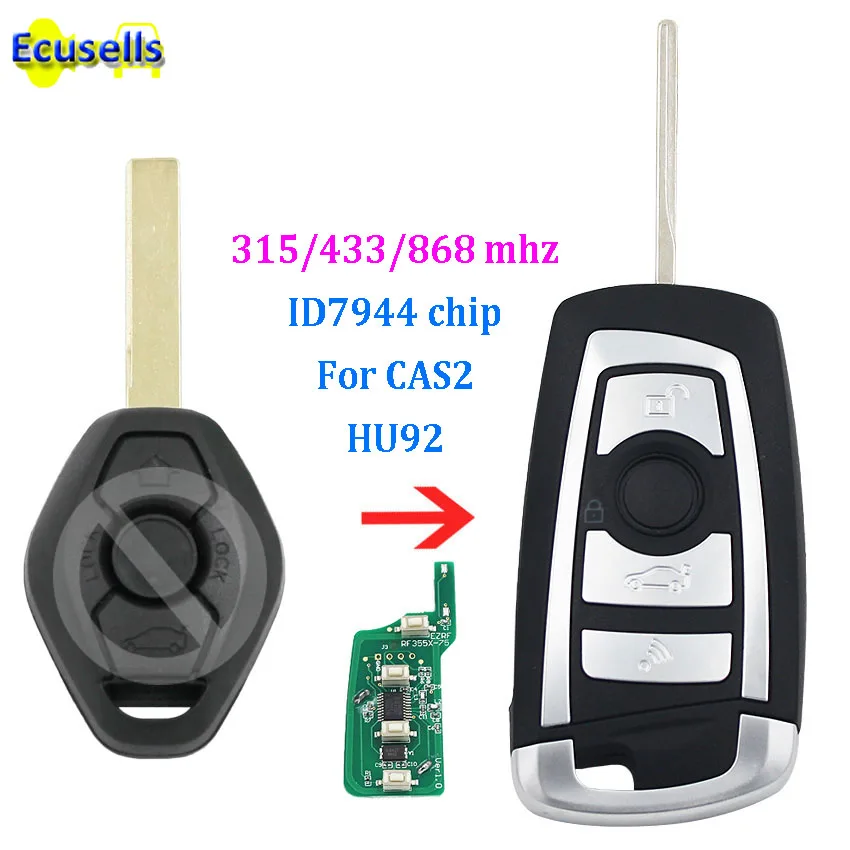 

Modified flip car Remote key fob 315mhz 433mhz 868mhz with ID7944 chip for BMW CAS2 1 3 5 6 series E93 E60 Z4 X5 X3 HU92 uncut