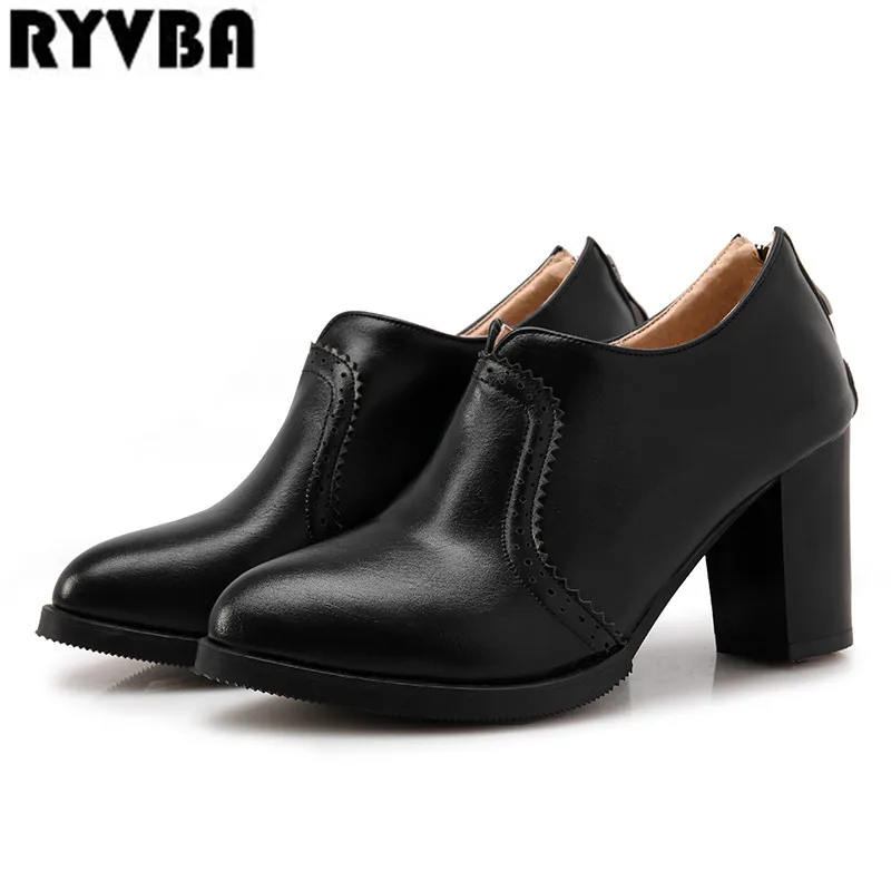 

RYVBA women 8cm square high heels winter ladies black work casual shoes 2019 fashion spring autumn for woman round toe pumps