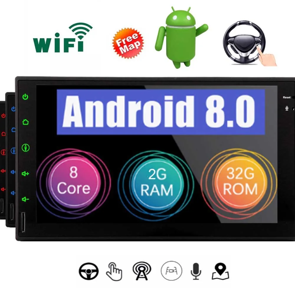 Bluetooth WiFi Mirror Link GPS Navigation Android 8.1 Oreo Octa-core Car Stereo 7 Inch Capacitive Touch Screen Double 2 Din Car