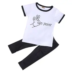 2017 стильная повседневная одежда для маленьких девочек топы с буквенным принтом, футболка + леггинсы штаны с дырками комплект детской одежды