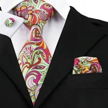 Новые поступления Для мужчин галстук комплект с цветочным принтом Галстуки карман квадрат Запонки Свадебный галстук набор для мужской костюм жилет и блейзер C-1248