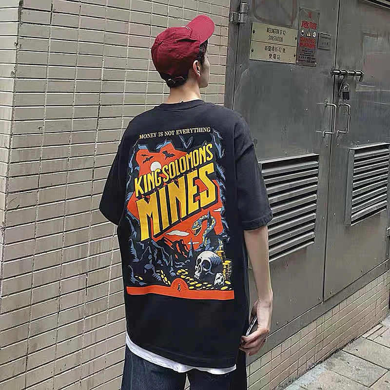 

HFNF 2019 mens hip hop tshirt Japanese Cartoon Devil Printed Retro Loose Male T-shirt Youth Harajuku rapper shirt