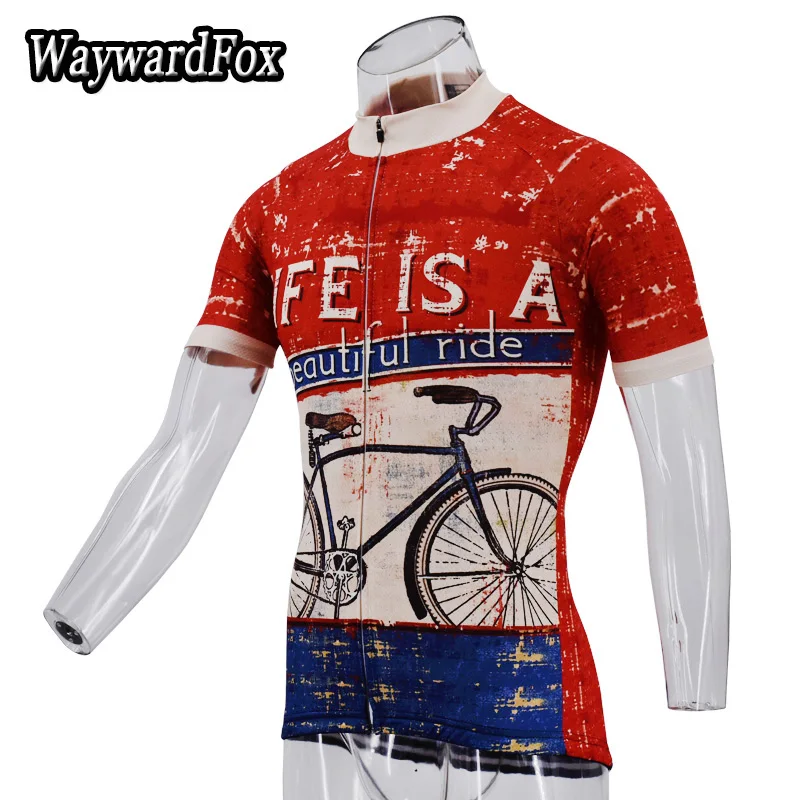 Новая летняя одежда для велоспорта винтажная красная/темно-синяя велосипедная Джерси Мужская одежда для велоспорта Одежда для верховой езды велосипедная спортивная рубашка