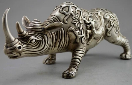 Медь Латунь КИТАЙСКИЙ ремесел Азии Разработать Китайский фэн-шуй ручной белый медь животных статуя носорога