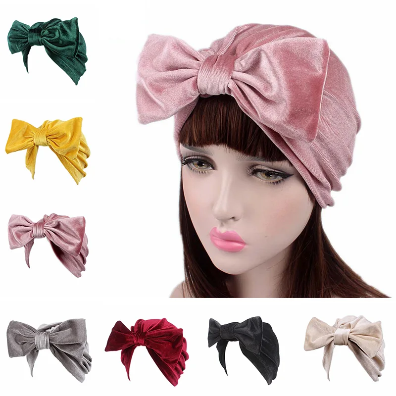 

LNRRABC SALE 2018 fashion women's velvet bow makeup cap Muslim headscarf as a wedding party hair accessories