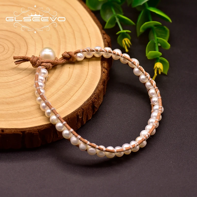 

XlentAg Original Natural Fresh Water Pearl Leather Bracelet Ethnic Bracelet For Women Accessories Wedding Fine Jewellry GB0155