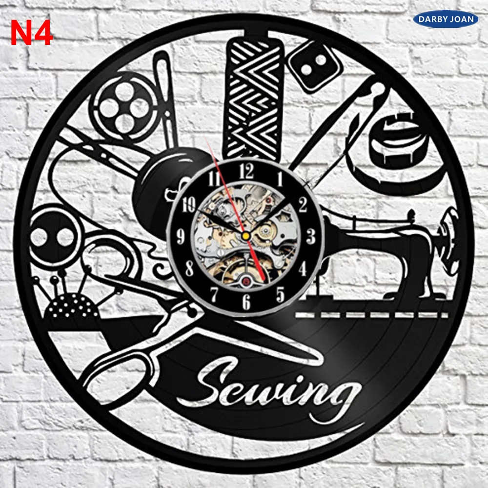 Sewing Salon Wall Clock, Tailoring Vinyl Record Clock 12inch(30 cm), Tailor Gift (Black clockface)