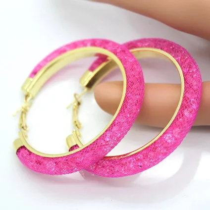 Золотистые серьги-кольца с кристальной сетчатой цепочкой новые женские серьги 18 цветов серьги Круги Ювелирные украшения - Окраска металла: Pink