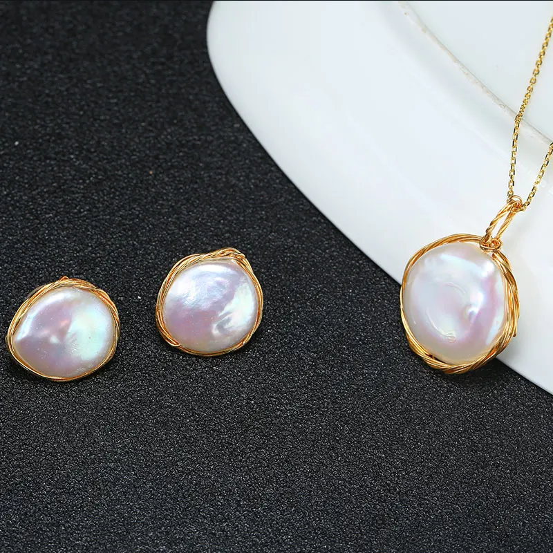 

2019 Sale Luxury Handmade 17-18mm/20mm Jewelry Sets Huge Button Pearl with Handmade Handmade Jewelry Female Pearl Jewelry