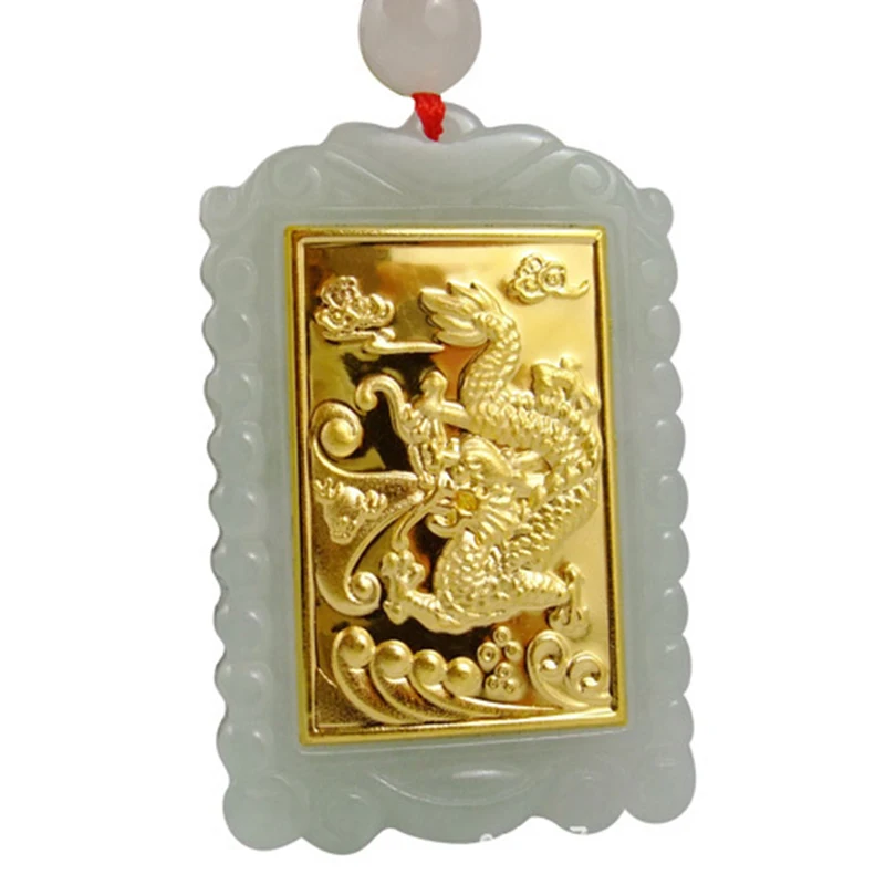 TJP 2018 Gold Jade Square Style Dragon Pendant Good Quality Men Women Necklace Free shipping | Украшения и аксессуары