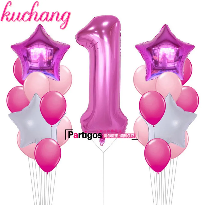 

21pcs Baby Shower 1st Birthday Party Supplies Decor 40inch Number 1 Foil Balloons Baby boy Girl balls 2.3g latex globos supplies