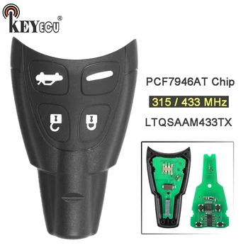 

KEYECU 315MHz/ 433MHz PCF7946AT Chip P/N: LTQSAAM433TX Replacement 4 Button Remote Car Key Fob for SAAB 9-3 9-5 Without Blade