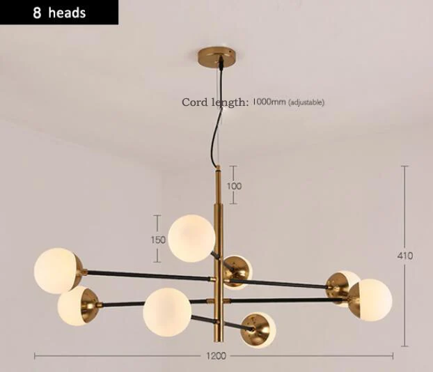 8 Light Cord Pendant Светодиодный подвесной светильник в скандинавском стиле для спальни, гостиной, люстра с металлическим блеском и стеклянным шаром, Современная подвесная люстра для столовой - Цвет корпуса: 8 Light Cord Pendant