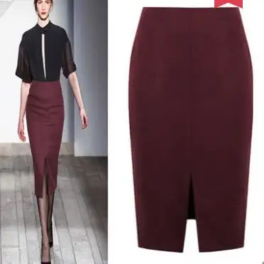 

2018 Autumn Winter Women Wool Skirt Solid High Waist Ladies Woolen Skirt Ladies Slim OL split Pencil Skirts Plus Size 3XL