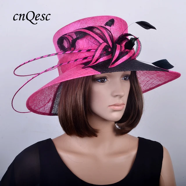 New Fuchsia Black Large Brim Dress Derby Hats Sinamay Church Hat New Fuchsia Black Large Brim Dress Derby Hats Sinamay Church Hat Wedding Fascinator For Races