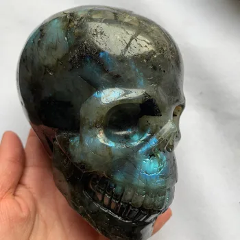 

GJ Free Shipping Cool Skulls 13cm Cheap Price Natural Flash Labradorite Quartz Crystal Reiki Skull for Dec 1.68KG