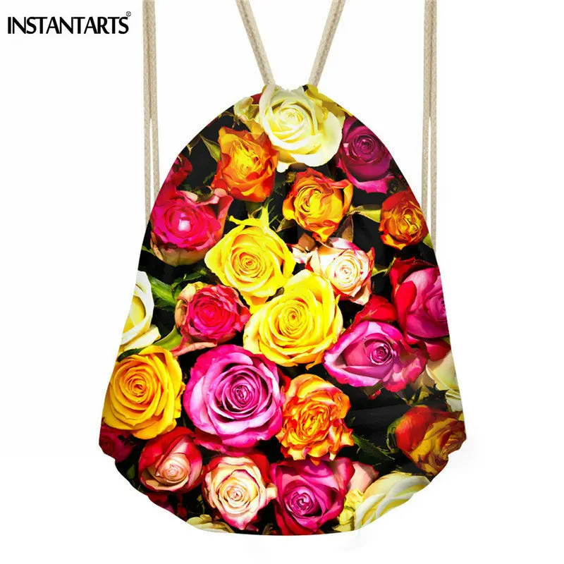 INSTANTARTS модные 3D печати путешествия Softback Для женщин Drawstring сумка Повседневное девочек Cinch Sack рюкзаки цветок Дизайн авоськами