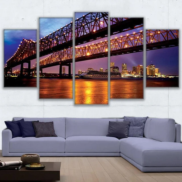 Canvas Paintings Wall Art Home Decor 5 Pieces Greater New Orleans Canvas Paintings Wall Art Home Decor 5 Pieces Greater New Orleans Bridge Landscape Pictures Living Room