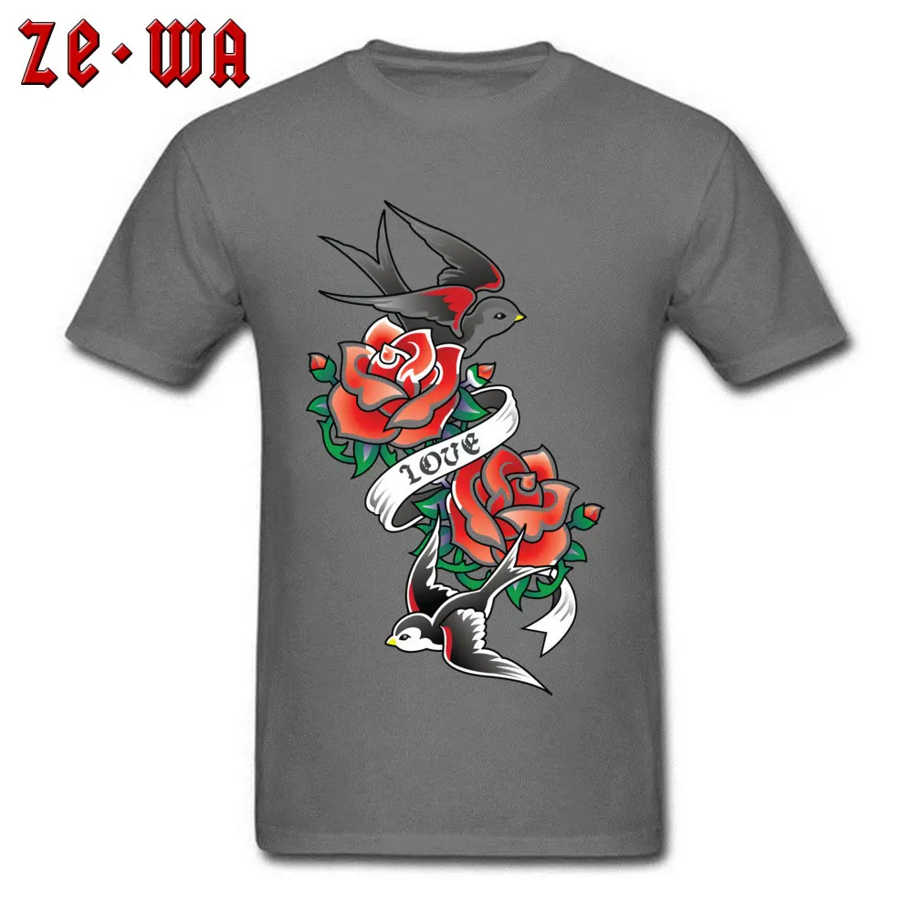 old school tattoo rose swallow Cheap 3D Printed T-shirts O Neck 100% Cotton Tops Shirts for Men Tops Tees Summer/Autumn old school tattoo rose swallow carbon
