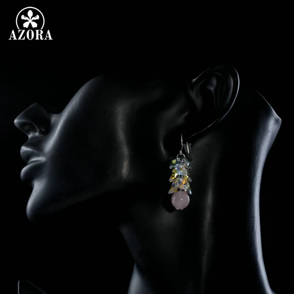AZORA Fascinating Cluster Color Gradient Stellux Austrian Crystal with Pink Beads Drop Earrings for Women TE0257