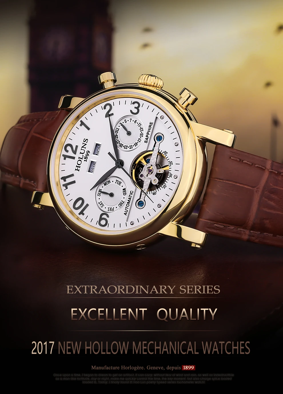 Механические часы с золотым турбийоном мужские часы HOLUNS лучший бренд класса люкс кожаный ремешок бизнес водонепроницаемый Relogio Masculino