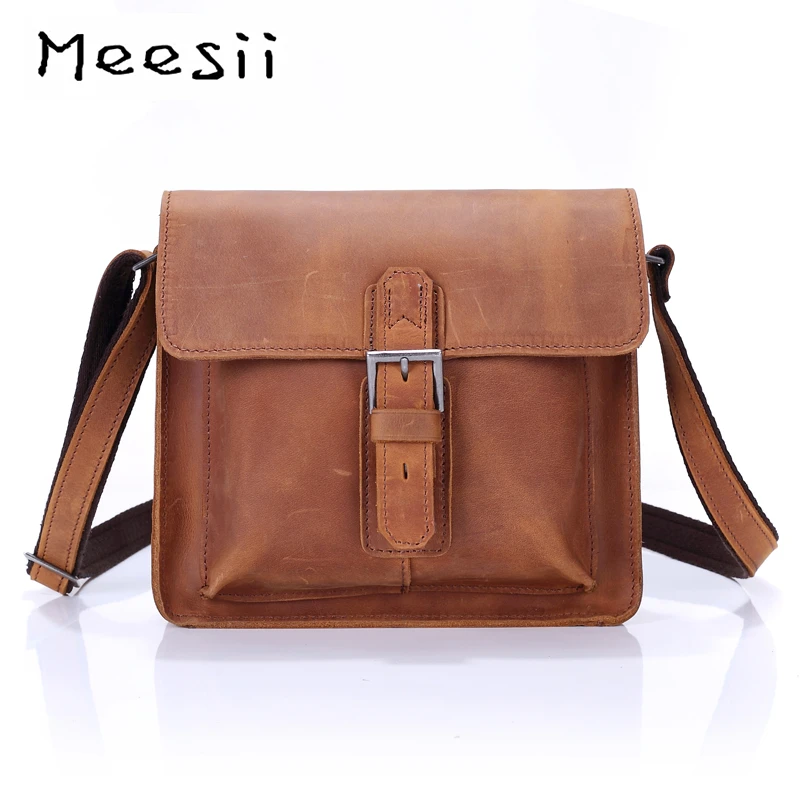 

Meesii Crazy Horse Cow Leather Shoulder Bag Renovate Business Men Messenger Bag High-capacity Crossbody Bag Male Travel Handbag