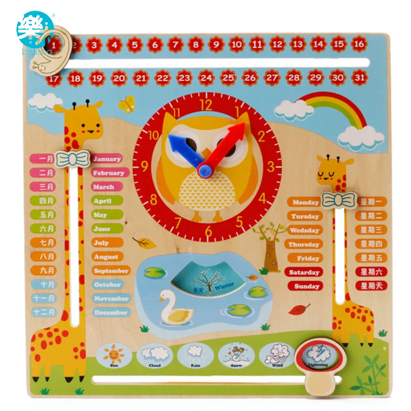 

Logwood Baby Wooden toy Wooden block Model Building Kits Learning Calendar Clock table Game Toys Baby Educational Children gitfs