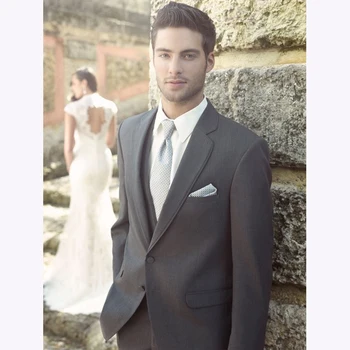 

2018 Latest Coat Pant Designs Grey Wedding Suits for Men Blazer Terno Slim Fit Groom Custom 3 Piece mens suit Tuxedo Masculino