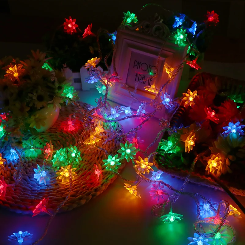 JULELYS 10M 80 Bulbs Lotus Fairy Lights LED Garland Battery Powered LED Light Gerlyanda Christmas Room String Lights Decoration