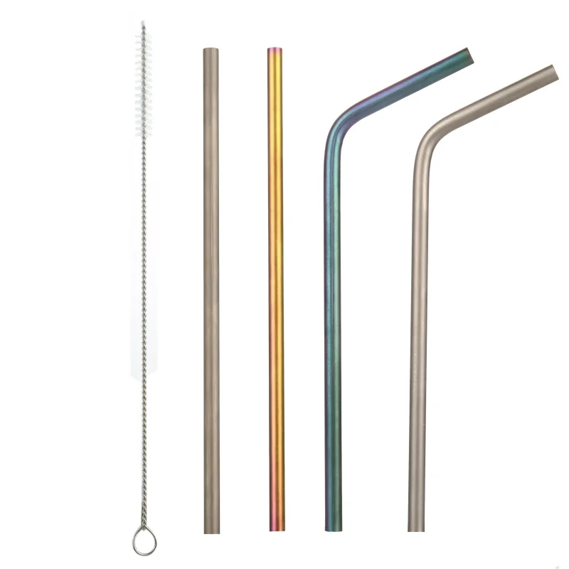 Titanio portátil pajas + cepillo limpio titanio curva paja cocina al aire libre Camping potable familia senderismo Regalo De vacaciones paja
