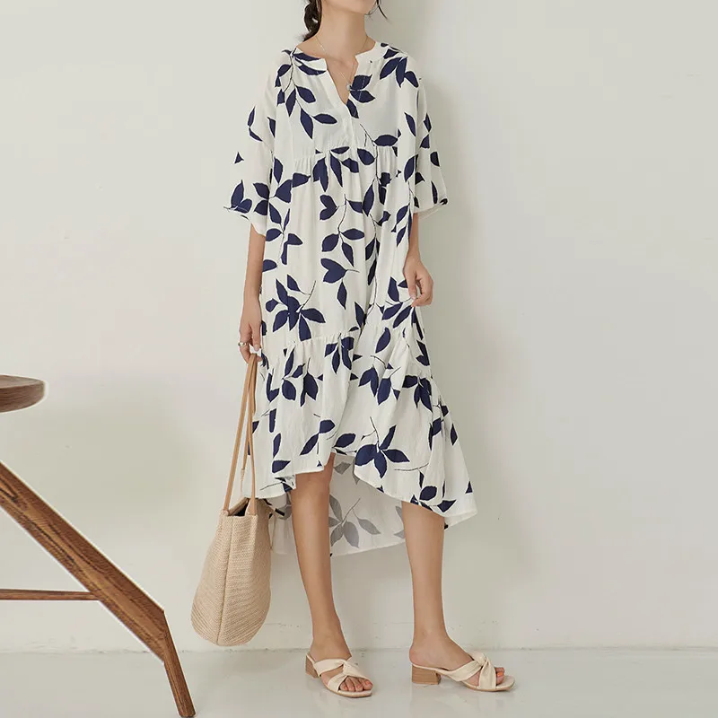 

TVVOVVIN Printed Dress Female Summer New 2019 Korean Style Cotton Women Dress Short-sleeved Fashion Casual Women Clothing C147