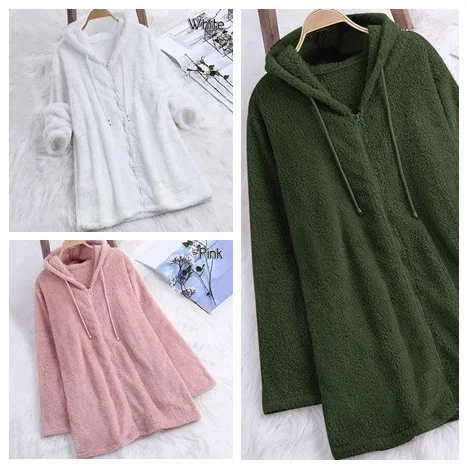 Women Fleece Hooded Winter Long Sleeve Coat Zipper Solid Color Pullovers Sweatshirts Long Sleeve Oversized Hoodie