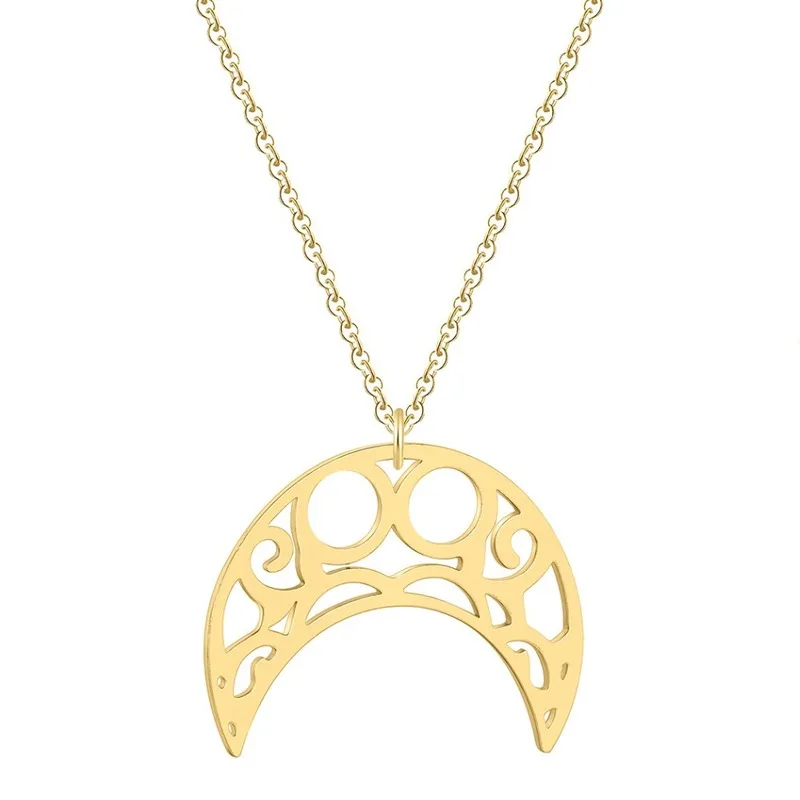 

New personality stainless steel ladies necklace minimalist hollow moon pendant clavicle chain female ornament statement jewelry