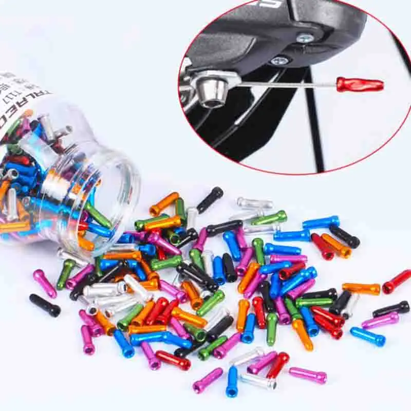 100pcs MTB Bike Brake Cable End Cap Aluminum Alloy Shift Cable Tips Bicycle Derailleur Shifter Cable End Caps Bike Accessories