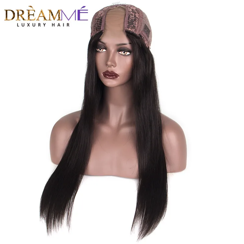 Murah Rambut Lurus 2X4 Bagian Tengah U Bagian Rambut Manusia Wig untuk Hitam Wanita Brasil Remy Rambut 10 22 Inches Renda Wig Mimpi Saya