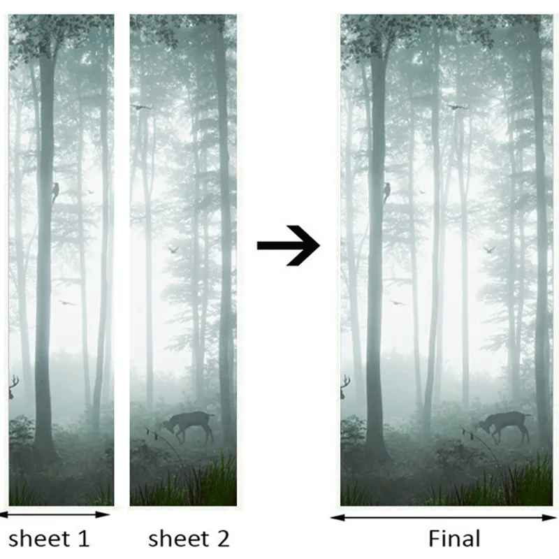 Современный простой Туманный лес, наклейка на дверь, 3D пейзаж, обои, ПВХ, самоклеющиеся, водонепроницаемые, настенные, на дверь, наклейки для гостиной, фрески