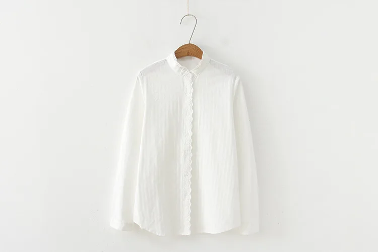 FEKEHA, Осенние белые женские рубашки с длинным рукавом, хлопковые блузки, тонкие базовые Топы, кружевные лоскутные офисные рубашки высокого качества