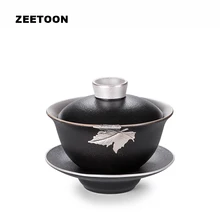 185cc черный дзен бутик инкрустированный оловянный кленовый лист грубая керамика позолоченный серебряный Gaiwan чайный набор кунг-фу чайник мастер чашка чаша Tureen