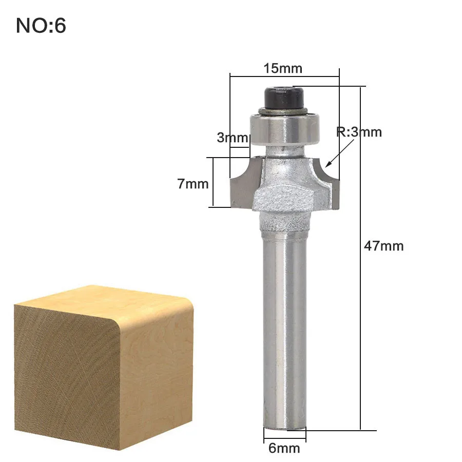 1 шт./компл. высокое качество Roundover бит с подшипником 6 мм Диаметр хвостовика ласточкин хвост фрезы Резак работы по дереву - Длина режущей кромки: NO6