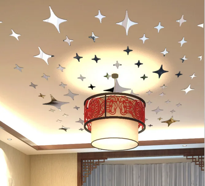 

43pcs 3D Star Star Acrylic Mirror Wall Sticker Ceiling Ceiling Decoration TV Background Wall Bedroom Wall Sticker